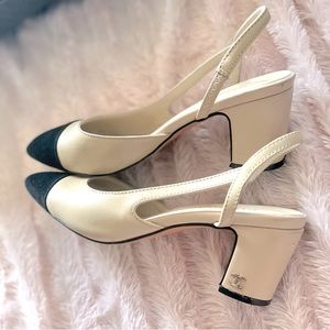 CC Beige Black Slingback Heels